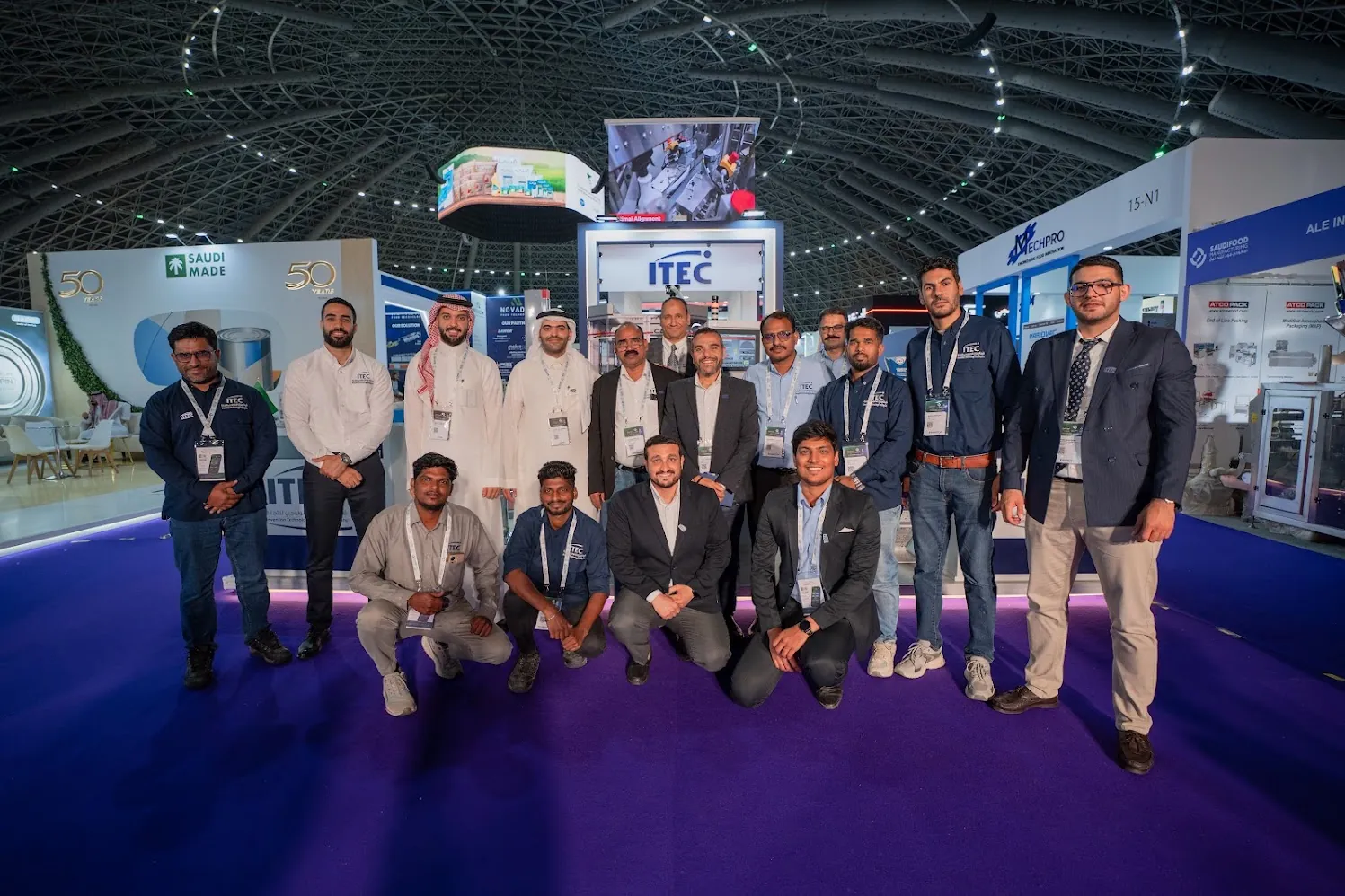 The ITEC team posing together on the stand floor at Saudi Food Manufacturing 2026