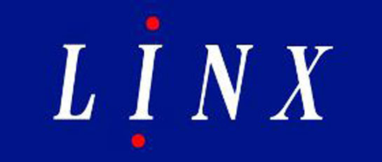 Linx logo, white lettering on a royal blue tile