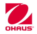 Ohaus logo, a red mark above the name
