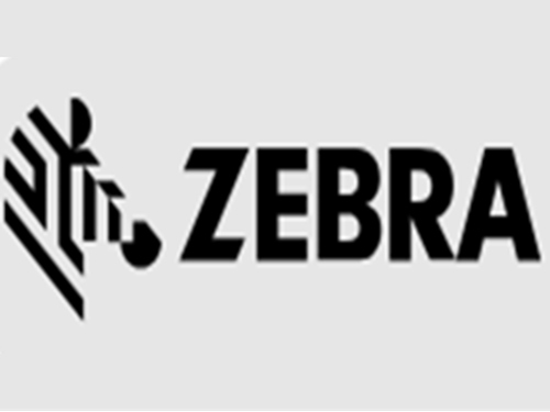 Zebra logo, black lettering with the striped zebra head on light grey